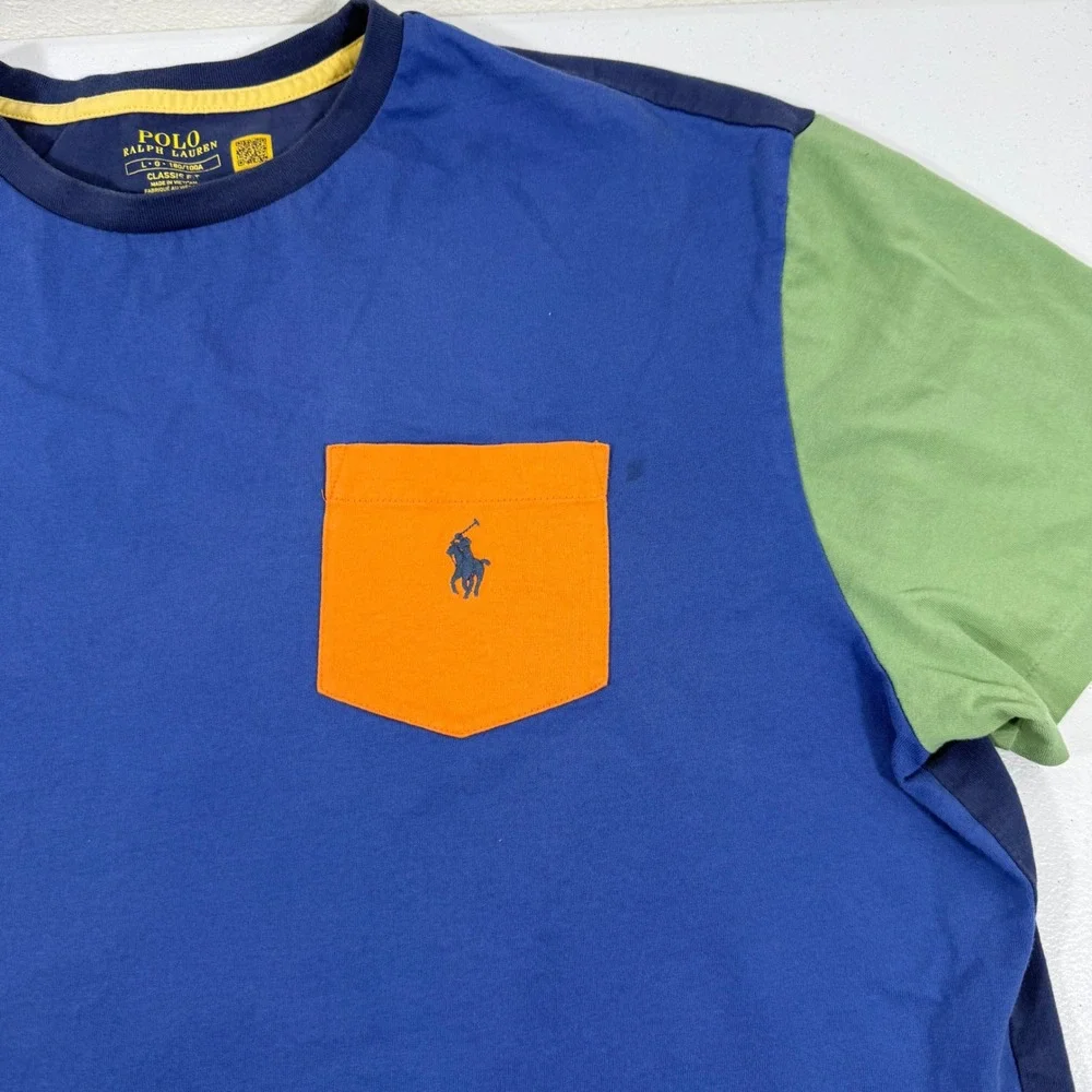Polo Ralph Lauren‎ Men Colorblock TShirt Orange Pocket Classic Fit Large